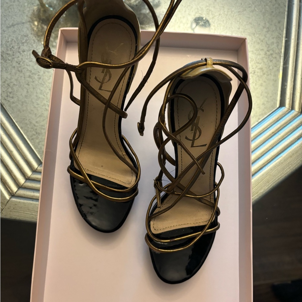 Yves Saint Laurent Elegant Black and Gold Heels
